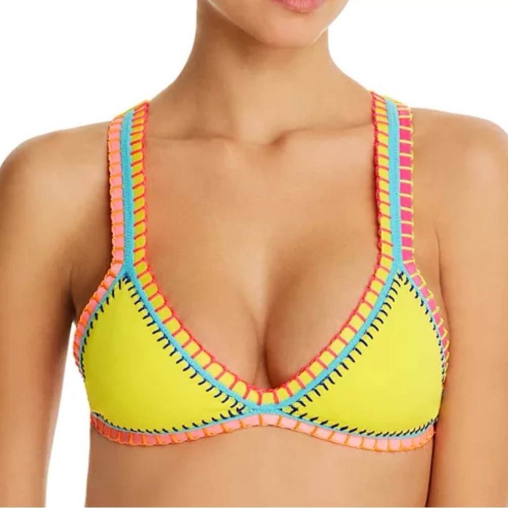 Platinum Inspired Solange Ferrarini Neon Yellow Triangle Bikini Top Womens Small
